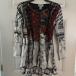 Ania. A Vintage Geometric Ruffle Mesh Tunic Top